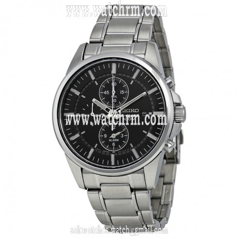 Seiko Black Dial Steel Alarm Chronograph Men's Watch SNAF03