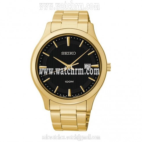 Seiko Black Dial Yellow Gold-plated Men's Watch SUR088