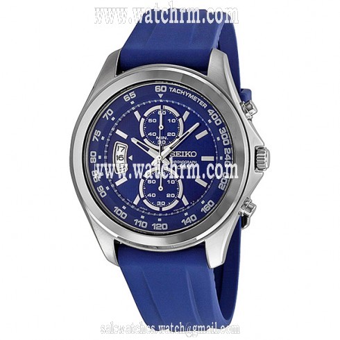 Seiko Blue Dial Chronograph Stainless Steel Blue Rubber Men's Watch SNN261