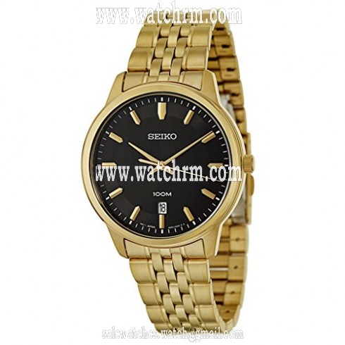 Seiko Bracelet Black Dial Gold-tone Stainless Steel Men's Watch SUR040