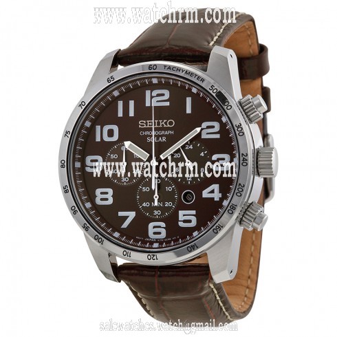Seiko Brown Dial Solar Chronograph Brown Leather Men's Watch SSC227