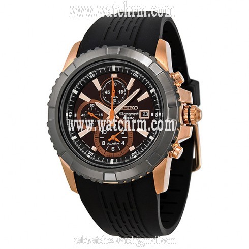 Seiko Chronograph Alarm Black Dial Black PVD Bezel Men's Watch SNAE14