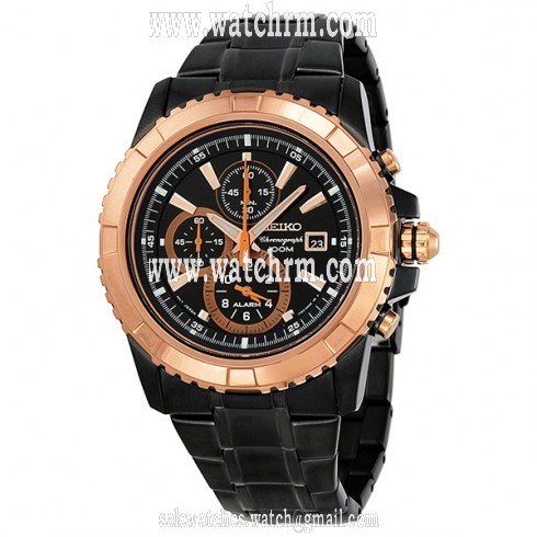 Seiko Chronograph Alarm Black Dial Black PVD Men's Watch SNAE10