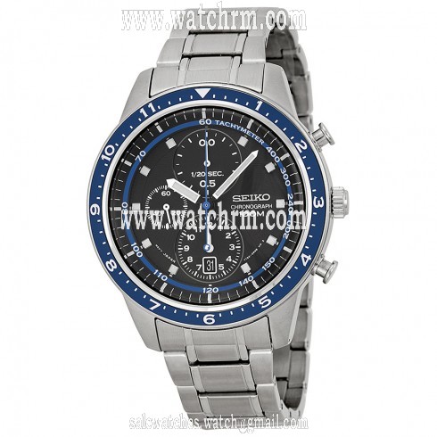 Seiko Chronograph Black and Blue Dial Stainless Steel Men's Watch SNDF39