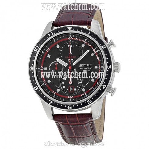 Seiko Chronograph Black and Red Dial Brown Leather Men's Watch SNDF45