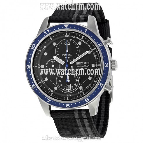 Seiko Chronograph Black Dial Black Canvas Men's Watch SNDF47