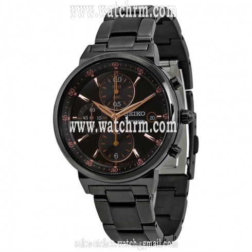 Seiko Chronograph Black Dial Black Ion-plated Ladies Watch SNDW47P1