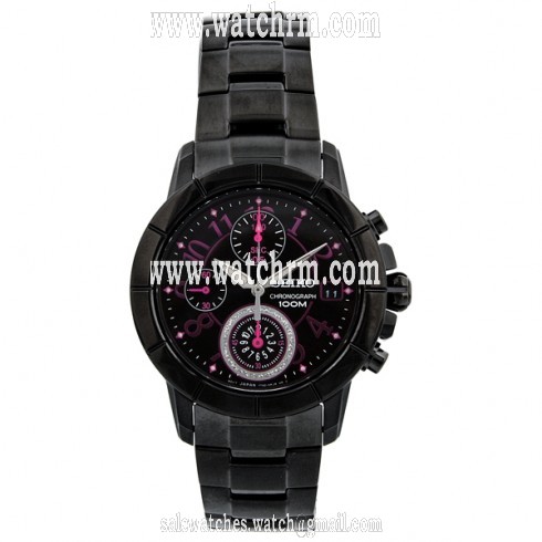 Seiko Chronograph Black Dial Black Ion-plated Ladies Watch SNDY83