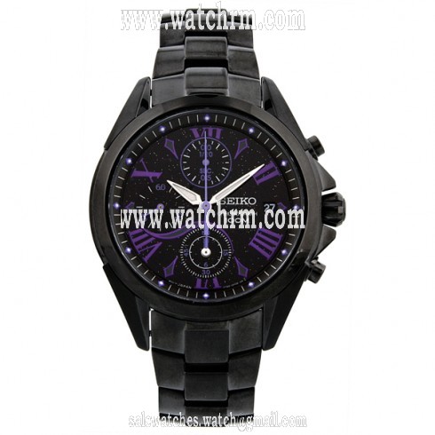 Seiko Chronograph Black Dial Black Ion-plated Ladies Watch SNDZ09