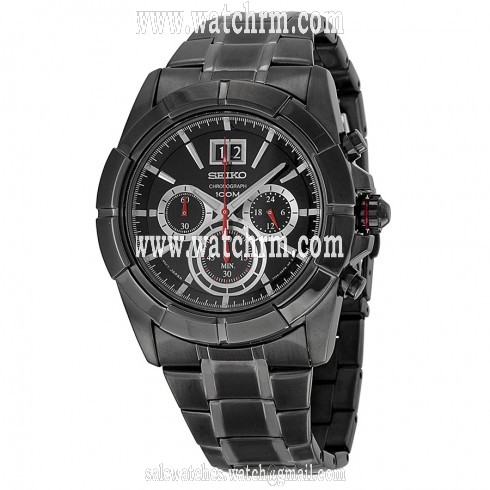 Seiko Chronograph Black Dial Black Ion-plated Men's Watch SPC103