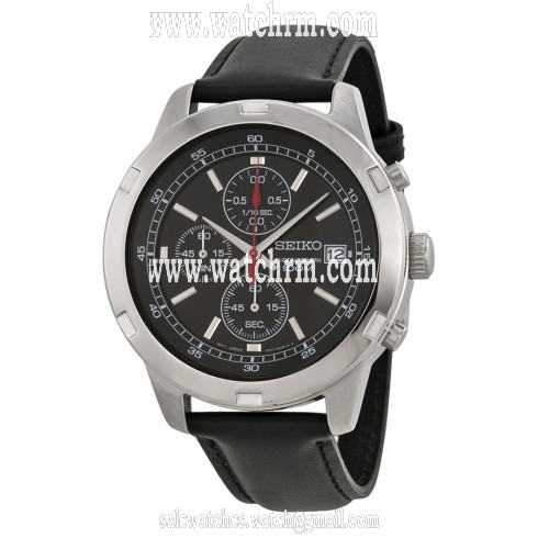 Seiko Chronograph Black Dial Black Leather Men's Watch SKS421P2