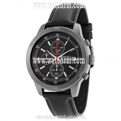 Seiko Chronograph Black Dial Black Leather Men's Watch SKS439