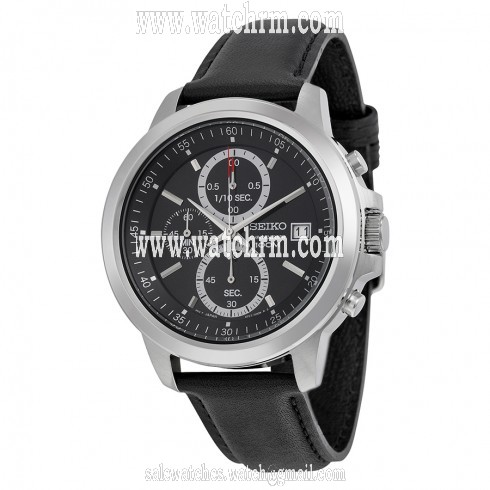 Seiko Chronograph Black Dial Black Leather Men's Watch SKS445P2