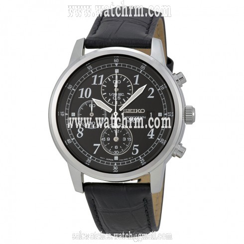 Seiko Chronograph Black Dial Black Leather Men's Watch SNDC33