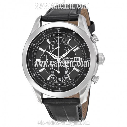 Seiko Chronograph Black Dial Black Leather Men's Watch SPC167P2