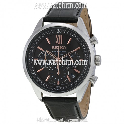 Seiko Chronograph Black Dial Black Leather Men's Watch SSB159