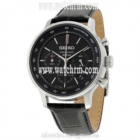 Seiko Chronograph Black Dial Black Leather Men's Watch SSB171