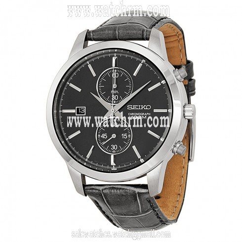 Seiko Chronograph Black Dial Black Leather Men's Watch SNN275P2