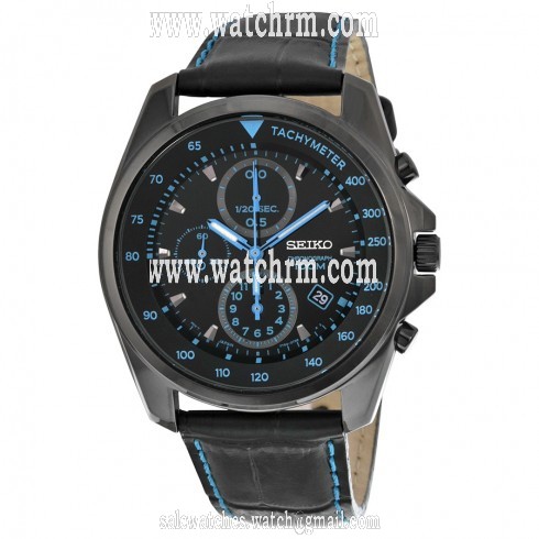 Seiko Chronograph Black Dial Black PVD Stainless Steel Leather Men's Watch SNDD71