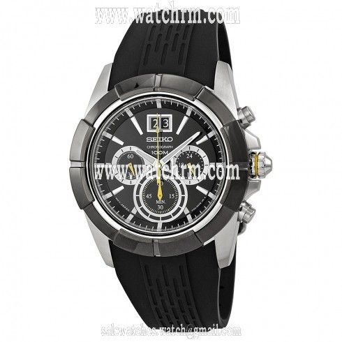 Seiko Chronograph Black Dial Black Rubber Men's Watch SPC101