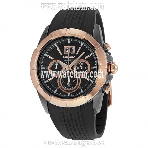 Seiko Chronograph Black Dial Black Rubber Men's Watch SPC106