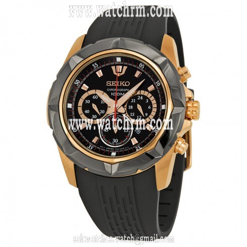 Seiko Chronograph Black Dial Black Rubber Men's Watch SRW030P1