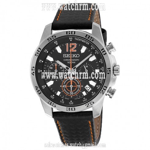 Seiko Chronograph Black Dial Brown Leather Men's Watch SSB135