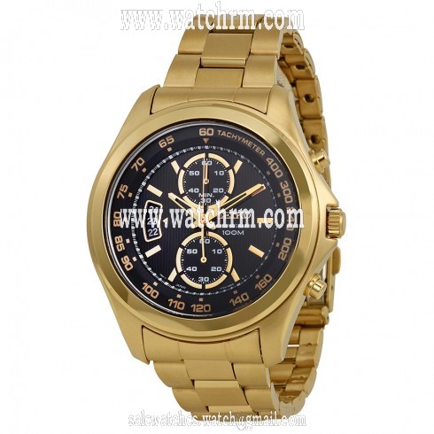 Seiko Chronograph Black Dial Gold-Tone Stainless Steel Men's Watch SNN258