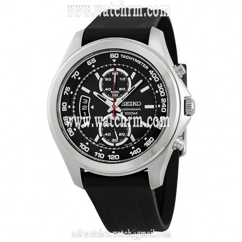 Seiko Chronograph Black Dial Stainless Steel Black Rubber Men's Watch SNN255P2