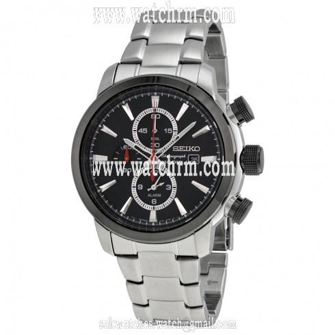 Seiko Black Dial Chronograph Stainless Steel Men's Watch SNAF47