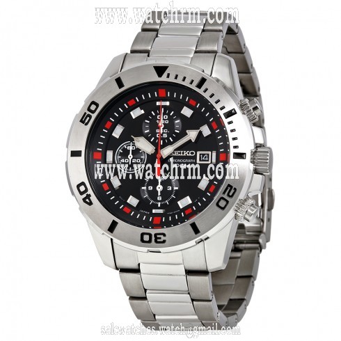 Seiko Chronograph Black Dial Stainless Steel Men's Watch SNDD95