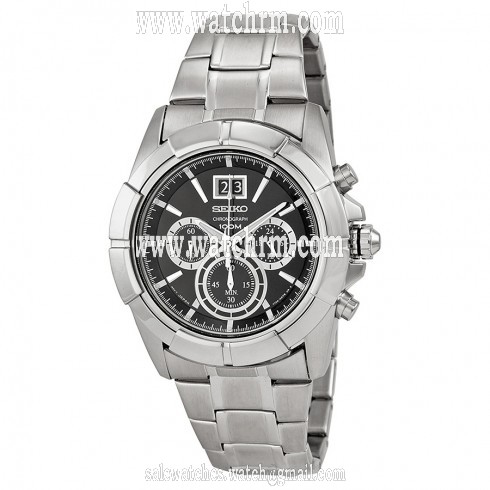 Seiko Chronograph Black Dial Stainless Steel Men's Watch SPC099