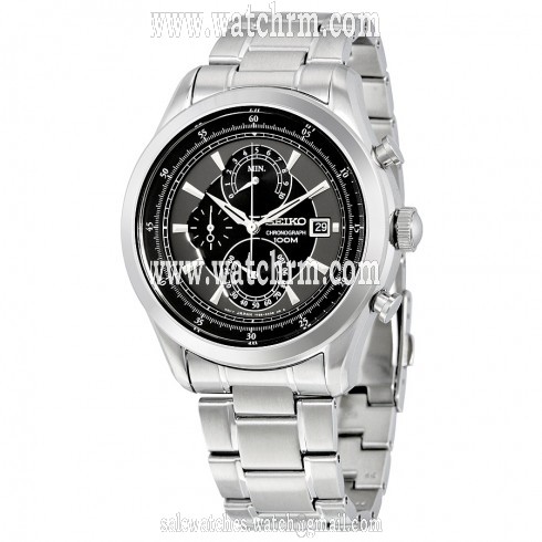 Seiko Black Chronograph Stainless Steel Men's Watch SPC167