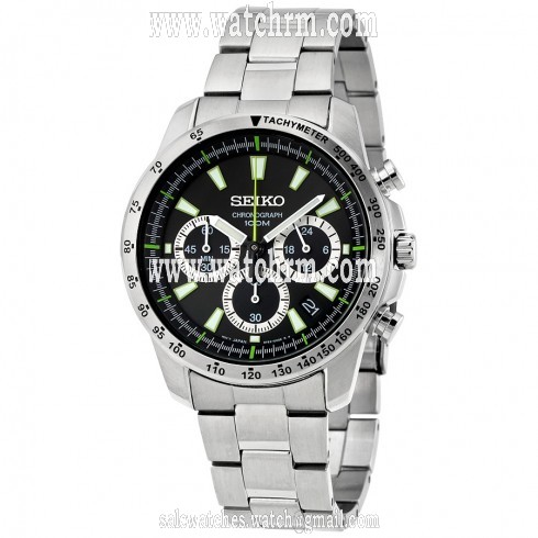 Seiko Chronograph Black Dial Stainless Steel Men's Watch SSB027
