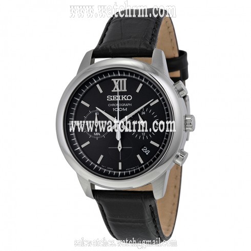 Seiko Chronograph Black Dial Black Leather Men's Watch SSB139P2