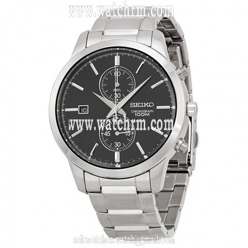Seiko Chronograph Black Dial Stainless Steel Men's Watch SNN275