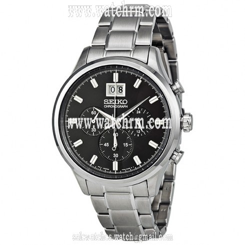Seiko Chronograph Black Dial Stainless Steel Men's Watch SPC083