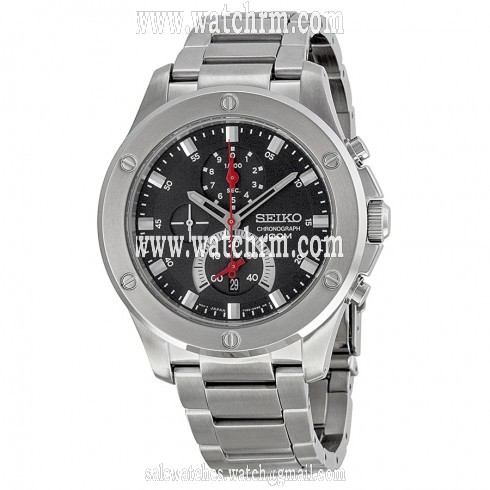 Seiko Chronograph Black Dial Stainless Steel Men's Watch SPC095