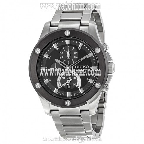 Seiko Chronograph Black Dial Stainless Steel Men's Watch SPC097