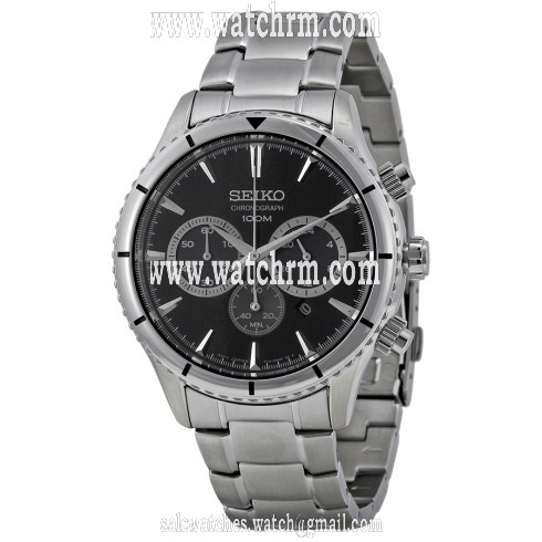 Seiko Chronograph Black Dial Stainless Steel Men's Watch SRW035P1