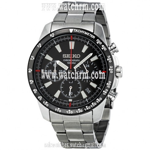 Seiko Chronograph Black Dial Stainless Steel Men's Watch SSB031