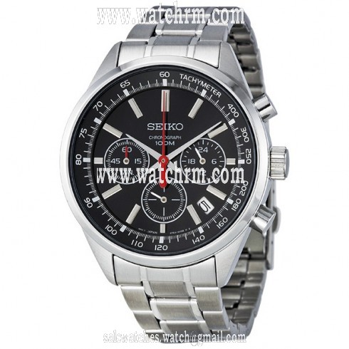 Seiko Chronograph Black Dial Stainless Steel Men's Watch SSB037
