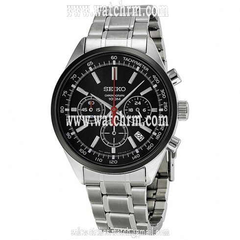 Seiko Chronograph Black Dial Stainless Steel Men's Watch SSB045