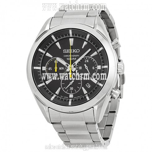 Seiko Chronograph Black Dial Stainless Steel Men's Watch SSB087