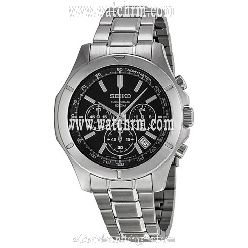 Seiko Chronograph Black Dial Stainless Steel Men's Watch SSB105