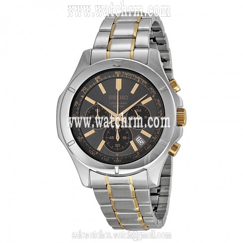 Seiko Chronograph Black Dial Stainless Steel Men's Watch SSB109