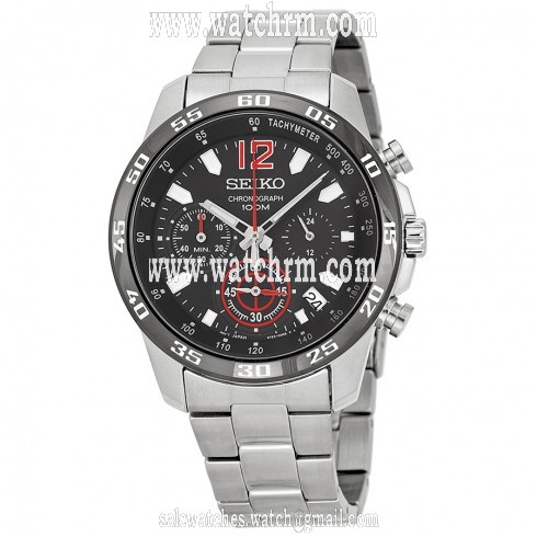 Seiko Chronograph Black Dial Stainless Steel Men's Watch SSB129
