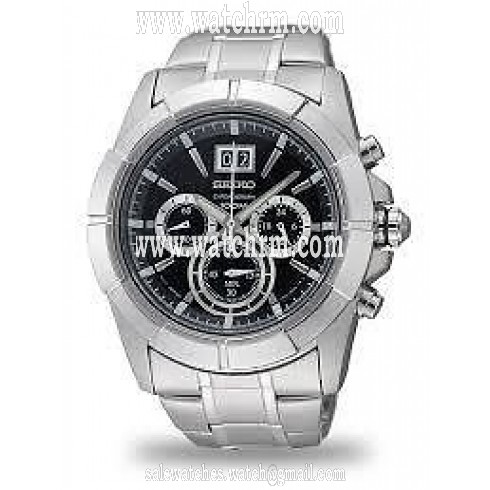 Seiko Chronograph Black Dial Stainless Steel Men's Watch SSC099