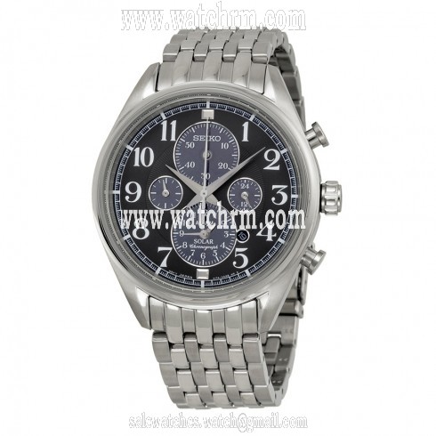 Seiko Chronograph Black Dial Stainless Steel Men's Watch SSC207