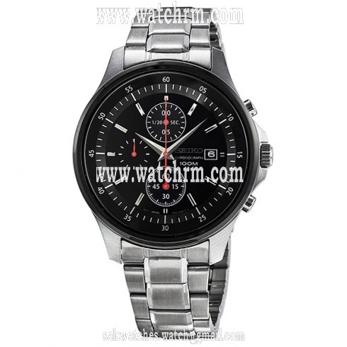 Seiko Chronograph Black Dial Steel Men's Watch SNDE27
